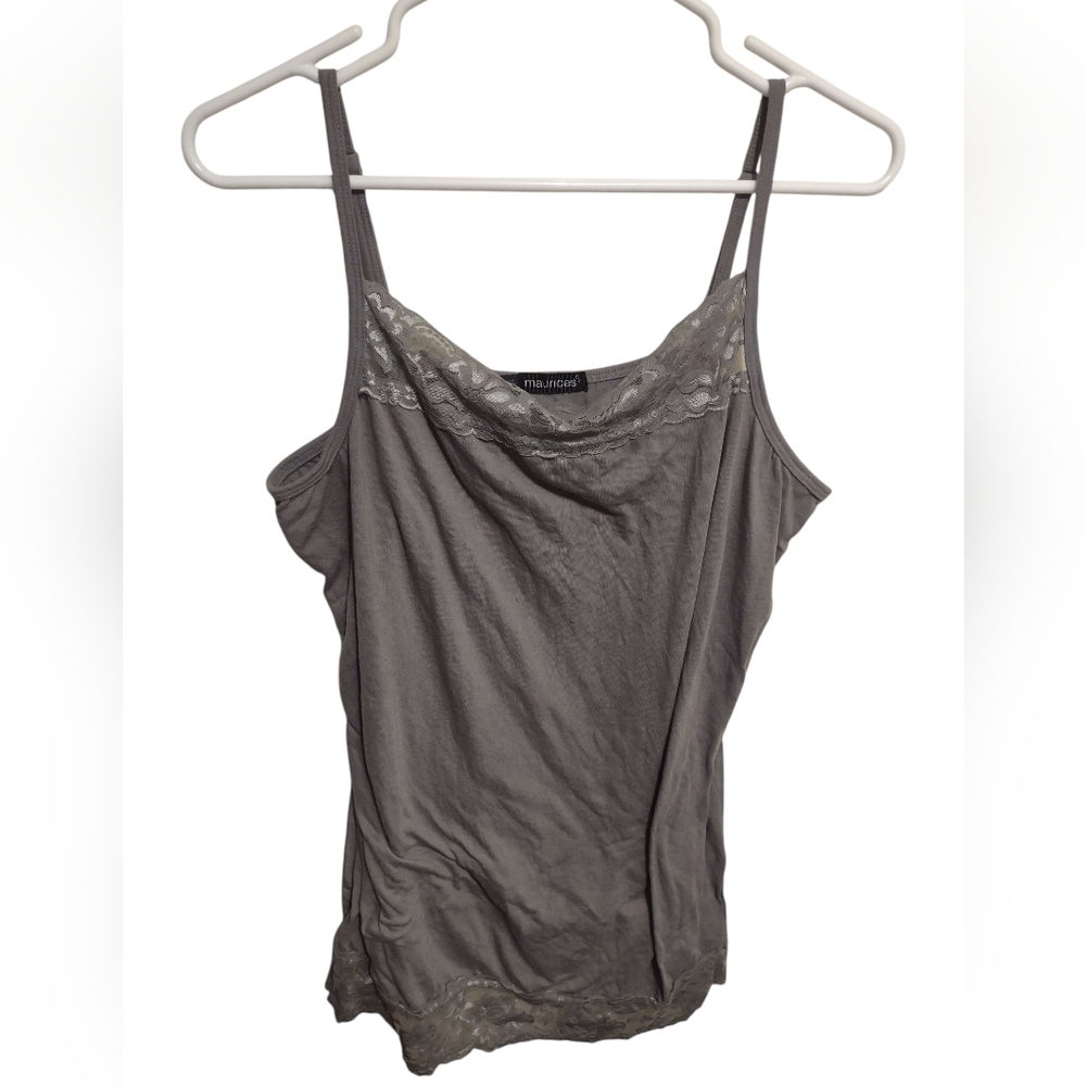VTG Y2K Lace Trim Cami 1X Gray Festival Grunge Fairy Casual Preppy Indie‎ Sleaze